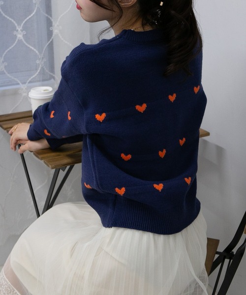 pumpkin port（パンプキンポート）の「ハート柄ニット トップス（ニット/セーター・レディース・ブラック/ネイビー/アイボリー/グレー・M）」の21枚目の写真