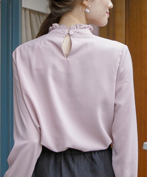 aquagarage（アクアガレージ）の「フリルスタンドカラーブラウス（シャツ/ブラウス・レディース・ピンク/ネイビー/ホワイト・M/L）」の5枚目の写真