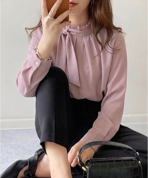 aquagarage（アクアガレージ）の「フリルスタンドカラーブラウス（シャツ/ブラウス・レディース・ピンク/ネイビー/ホワイト・M/L）」の14枚目の写真