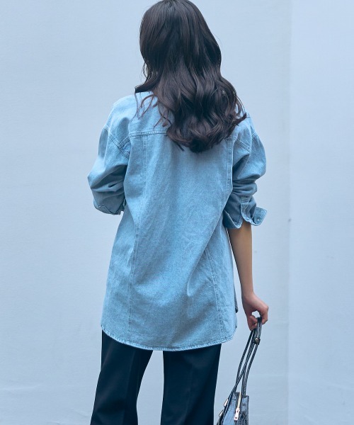 slattgir(スラットジール)の「高身長 デニムシャツ(トールサイズ)Essenave(シャツ/ブラウス・レディース・キナリ/ブルー系/ブラック/ネイビー・TM/TL/TLL/T3L/T4L/T5L)」の15枚目の写真
