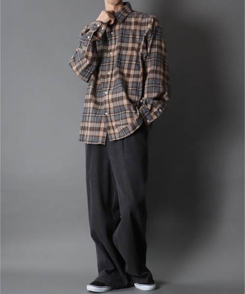 SITRY(シトリー)の「Check Shirt/チェックシャツ ネルチェックシャツ ネルシャツ(シャツ/ブラウス・メンズ・ベージュ/ブルー/ブラウン・L/M)」の19枚目の写真