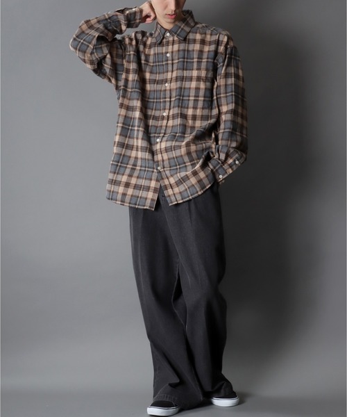 SITRY(シトリー)の「Check Shirt/チェックシャツ ネルチェックシャツ ネルシャツ(シャツ/ブラウス・メンズ・ベージュ/ブルー/ブラウン・L/M)」の18枚目の写真