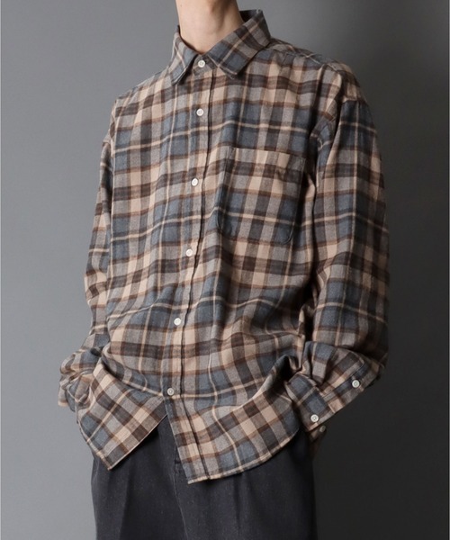 SITRY(シトリー)の「Check Shirt/チェックシャツ ネルチェックシャツ ネルシャツ(シャツ/ブラウス・メンズ・ベージュ/ブルー/ブラウン・L/M)」の17枚目の写真