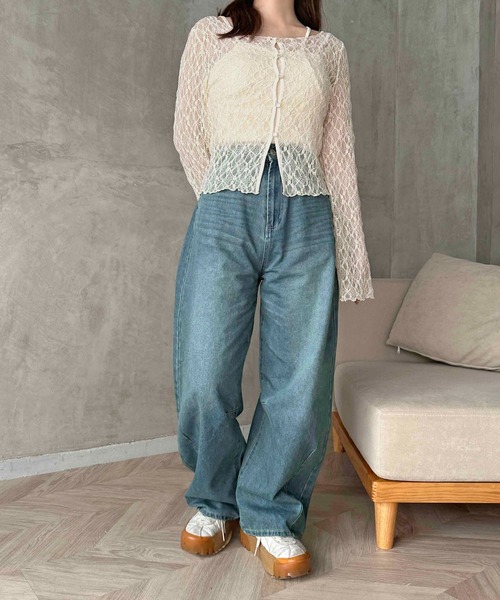 apres jour clair】フレアスリーブレースカーディガン（カーディガン