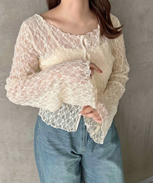 apres jour clair】フレアスリーブレースカーディガン（カーディガン