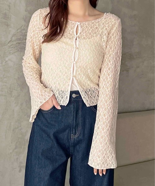 apres jour clair】フレアスリーブレースカーディガン（カーディガン