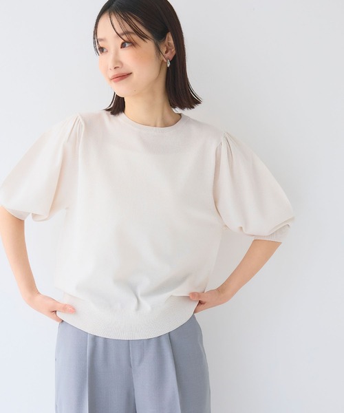 CROSS FUNCTION（クロスファンクション）の「《洗える》サマナチュラ パフスリーブ半袖ニット【CF/クロスファンクション】（ニット/セーター・レディース・アイボリー/サックスブルー/ブラック・LL/L/M）」の3枚目の写真