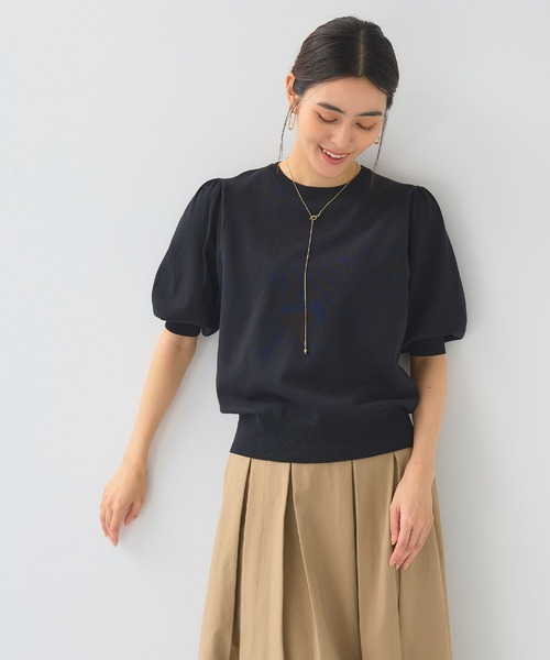 CROSS FUNCTION（クロスファンクション）の「《洗える》サマナチュラ パフスリーブ半袖ニット【CF/クロスファンクション】（ニット/セーター・レディース・アイボリー/サックスブルー/ブラック・LL/L/M）」の2枚目の写真