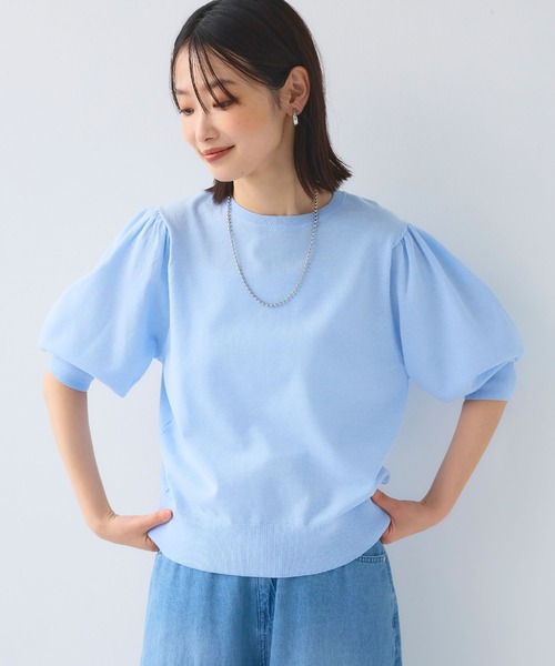 CROSS FUNCTION（クロスファンクション）の「《洗える》サマナチュラ パフスリーブ半袖ニット【CF/クロスファンクション】（ニット/セーター・レディース・アイボリー/サックスブルー/ブラック・LL/L/M）」の4枚目の写真