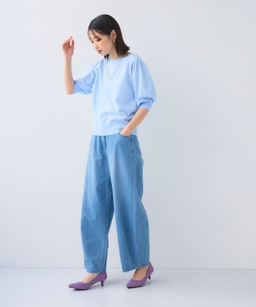 CROSS FUNCTION（クロスファンクション）の「《洗える》サマナチュラ パフスリーブ半袖ニット【CF/クロスファンクション】（ニット/セーター・レディース・アイボリー/サックスブルー/ブラック・LL/L/M）」の10枚目の写真