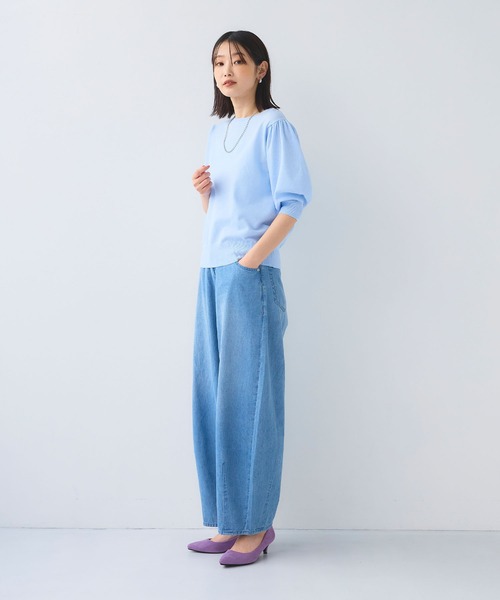 CROSS FUNCTION（クロスファンクション）の「《洗える》サマナチュラ パフスリーブ半袖ニット【CF/クロスファンクション】（ニット/セーター・レディース・アイボリー/サックスブルー/ブラック・LL/L/M）」の11枚目の写真