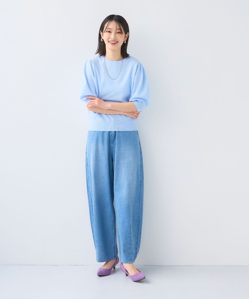 CROSS FUNCTION（クロスファンクション）の「《洗える》サマナチュラ パフスリーブ半袖ニット【CF/クロスファンクション】（ニット/セーター・レディース・アイボリー/サックスブルー/ブラック・LL/L/M）」の8枚目の写真