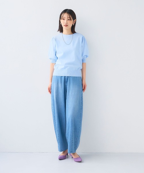 CROSS FUNCTION（クロスファンクション）の「《洗える》サマナチュラ パフスリーブ半袖ニット【CF/クロスファンクション】（ニット/セーター・レディース・アイボリー/サックスブルー/ブラック・LL/L/M）」の9枚目の写真