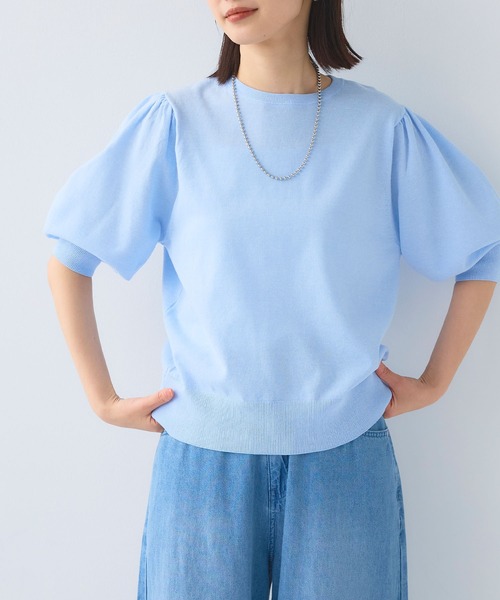 CROSS FUNCTION（クロスファンクション）の「《洗える》サマナチュラ パフスリーブ半袖ニット【CF/クロスファンクション】（ニット/セーター・レディース・アイボリー/サックスブルー/ブラック・LL/L/M）」の5枚目の写真