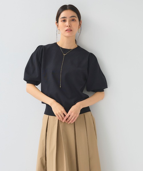 CROSS FUNCTION（クロスファンクション）の「《洗える》サマナチュラ パフスリーブ半袖ニット【CF/クロスファンクション】（ニット/セーター・レディース・アイボリー/サックスブルー/ブラック・LL/L/M）」の12枚目の写真