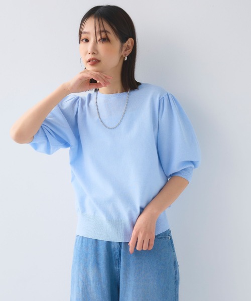 CROSS FUNCTION（クロスファンクション）の「《洗える》サマナチュラ パフスリーブ半袖ニット【CF/クロスファンクション】（ニット/セーター・レディース・アイボリー/サックスブルー/ブラック・LL/L/M）」の7枚目の写真