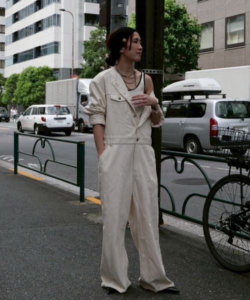 セール】カットオフネックデニムオールインワン（つなぎ