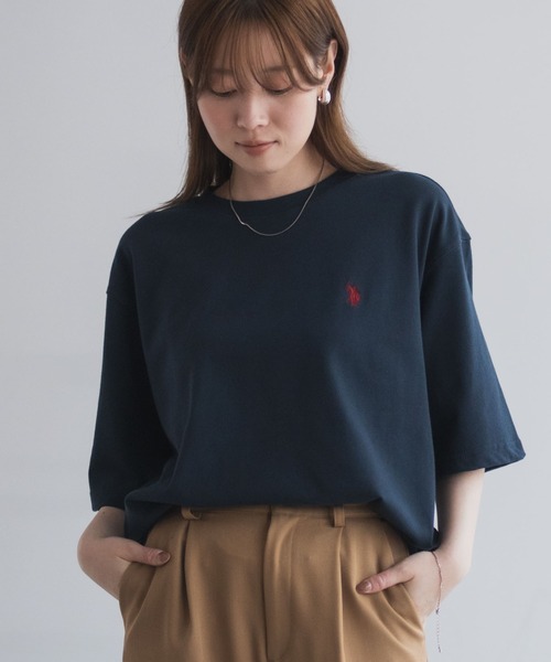 U.S. POLO ASSN.(ユーエスポロアッスン)の「【U.S. POLO ASSN./ユーエスポロアッスン】オーバーサイズワンポイントクルーネックTシャツ(Tシャツ/カットソー・レディース・ブラック/杢グレー/ネイビー/ホワイト・M/L/XL)」の4枚目の写真