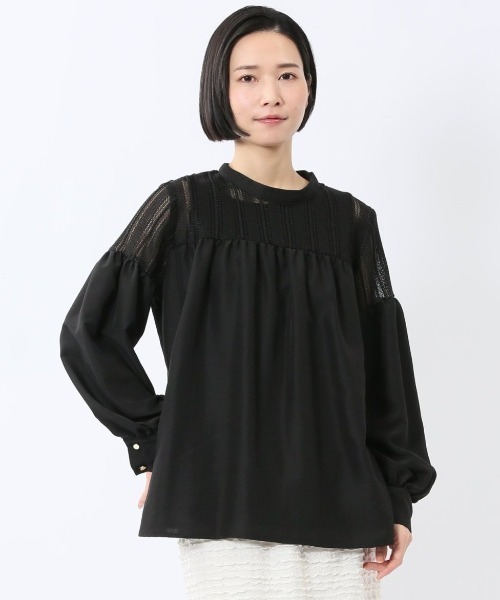 m.f.editorial(エムエフエディトリアル)の「【ハンドウォッシャブル】m.f.エディトリアル レディース レースサテン 長袖プルオーバーブラウス(シャツ/ブラウス・レディース・ブラック/ホワイト・LARGE/MEDIUM)」の2枚目の写真