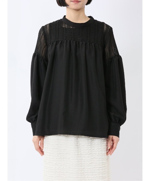 m.f.editorial(エムエフエディトリアル)の「【ハンドウォッシャブル】m.f.エディトリアル レディース レースサテン 長袖プルオーバーブラウス(シャツ/ブラウス・レディース・ブラック/ホワイト・LARGE/MEDIUM)」の18枚目の写真