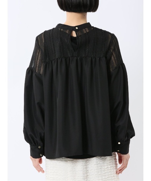 m.f.editorial(エムエフエディトリアル)の「【ハンドウォッシャブル】m.f.エディトリアル レディース レースサテン 長袖プルオーバーブラウス(シャツ/ブラウス・レディース・ブラック/ホワイト・LARGE/MEDIUM)」の16枚目の写真