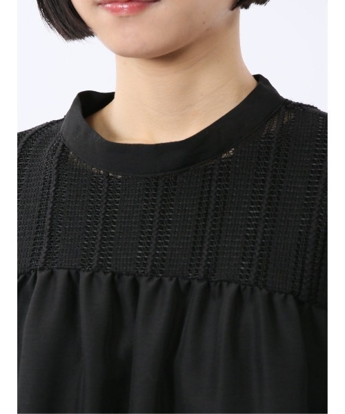 m.f.editorial(エムエフエディトリアル)の「【ハンドウォッシャブル】m.f.エディトリアル レディース レースサテン 長袖プルオーバーブラウス(シャツ/ブラウス・レディース・ブラック/ホワイト・LARGE/MEDIUM)」の4枚目の写真