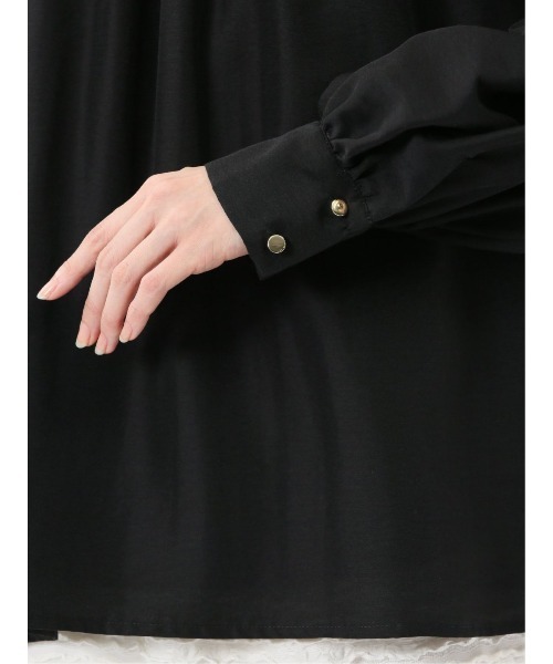 m.f.editorial(エムエフエディトリアル)の「【ハンドウォッシャブル】m.f.エディトリアル レディース レースサテン 長袖プルオーバーブラウス(シャツ/ブラウス・レディース・ブラック/ホワイト・LARGE/MEDIUM)」の14枚目の写真