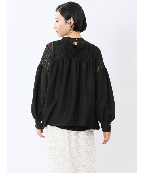 m.f.editorial(エムエフエディトリアル)の「【ハンドウォッシャブル】m.f.エディトリアル レディース レースサテン 長袖プルオーバーブラウス(シャツ/ブラウス・レディース・ブラック/ホワイト・LARGE/MEDIUM)」の11枚目の写真