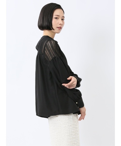 m.f.editorial(エムエフエディトリアル)の「【ハンドウォッシャブル】m.f.エディトリアル レディース レースサテン 長袖プルオーバーブラウス(シャツ/ブラウス・レディース・ブラック/ホワイト・LARGE/MEDIUM)」の10枚目の写真