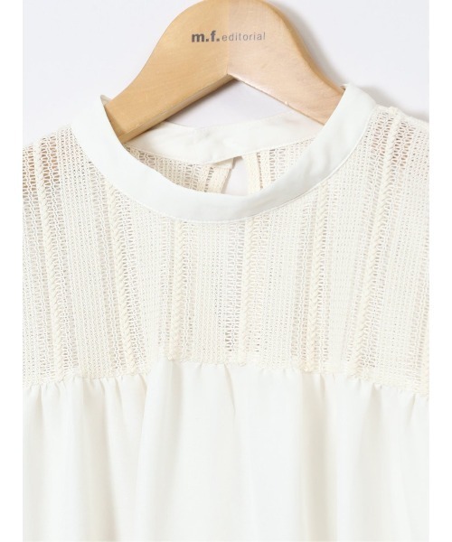 m.f.editorial(エムエフエディトリアル)の「【ハンドウォッシャブル】m.f.エディトリアル レディース レースサテン 長袖プルオーバーブラウス(シャツ/ブラウス・レディース・ブラック/ホワイト・LARGE/MEDIUM)」の7枚目の写真