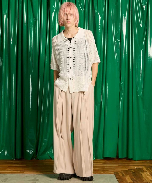 ち*お様 メゾンスペシャル ウールミックスダブルクロスボックスタックワイドパンツ セール】《UNISEX》Wool Mixed Double Cloth Box Tuck Pants