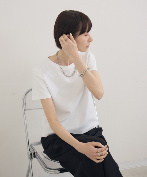 Paradise Picnic（パラダイスピクニック）の「cloche 肉感を拾わないコンパクトTee（Tシャツ/カットソー・レディース・ブルー/ホワイト/ブラック/オレンジ・FREE）」の8枚目の写真