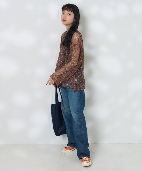 セール】ネップメッシュトップス/シアートップス（Tシャツ