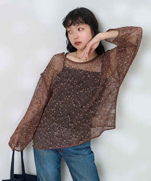 セール】ネップメッシュトップス/シアートップス（Tシャツ
