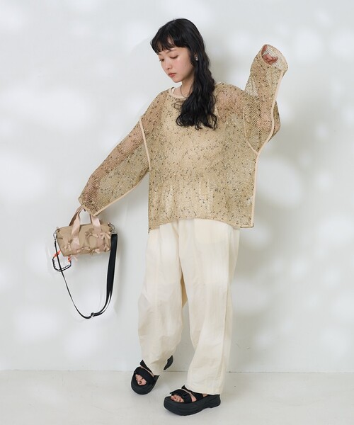 セール】ネップメッシュトップス/シアートップス（Tシャツ