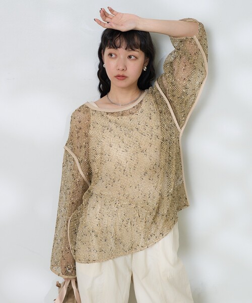 サブ♡ セール】ネップメッシュトップス/シアートップス（Tシャツ