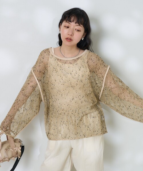 セール】ネップメッシュトップス/シアートップス（Tシャツ
