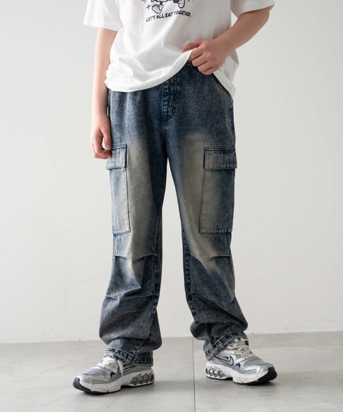 WEGO（ウィゴー）の「WEGO/デニムイージーカーゴパンツ(JUNIORサイズ)（デニムパンツ・キッズ・コバルトブルー/ブラック系3・150/160）」の2枚目の写真