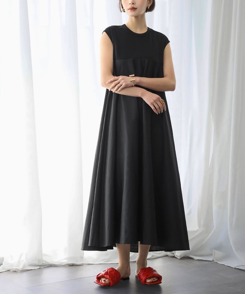 未使用【ザラ】異素材ドッキング ノースリーブ ロング ワンピース アニマル S黒 ZARA - 未使用【ザラ】異素材ドッキング ノースリーブ ロング