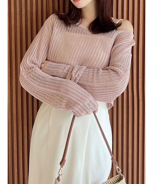 RESEXXY(リゼクシー)の「メッシュニットトップス(ニット/セーター・レディース・ホワイト/ピンク/ブラック・FREE)」の1枚目の写真