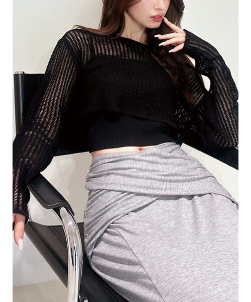 RESEXXY(リゼクシー)の「メッシュニットトップス(ニット/セーター・レディース・ホワイト/ピンク/ブラック・FREE)」の3枚目の写真