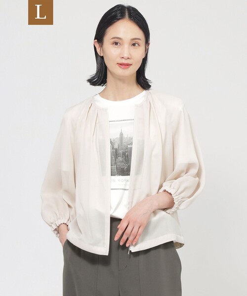 【L】【ウォッシャブル】麻調メッシュブルゾン