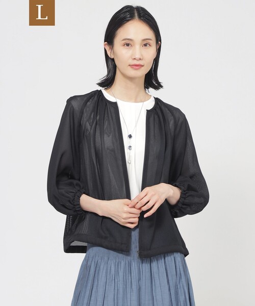 TRANS WORK(トランスワーク)の「【L】【ウォッシャブル】麻調メッシュブルゾン(ブルゾン・レディース・グレー系その他/ネイビー・44)」の2枚目の写真