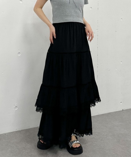 archives（アルシーヴ）の「レーストリミングティアードスカート（スカート・レディース・オフホワイト/ブラック・MEDIUM）」の2枚目の写真