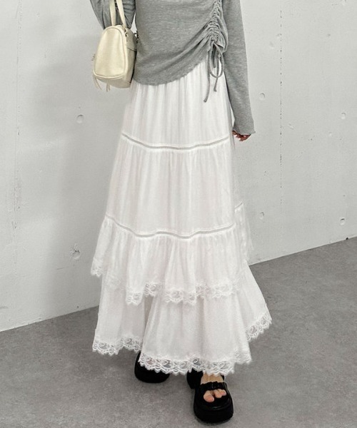 archives（アルシーヴ）の「レーストリミングティアードスカート（スカート・レディース・オフホワイト/ブラック・MEDIUM）」の4枚目の写真