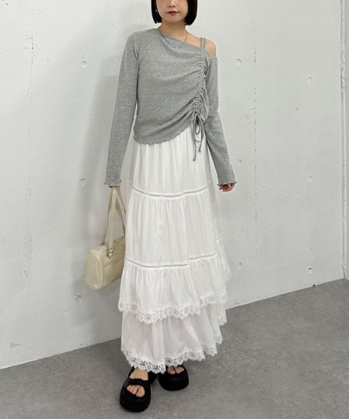 archives（アルシーヴ）の「レーストリミングティアードスカート（スカート・レディース・オフホワイト/ブラック・MEDIUM）」の6枚目の写真