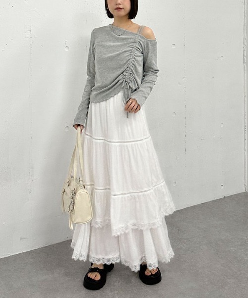 archives（アルシーヴ）の「レーストリミングティアードスカート（スカート・レディース・オフホワイト/ブラック・MEDIUM）」の8枚目の写真