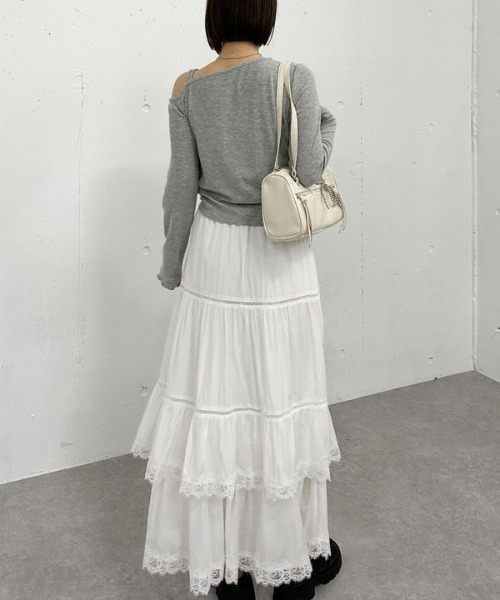 archives（アルシーヴ）の「レーストリミングティアードスカート（スカート・レディース・オフホワイト/ブラック・MEDIUM）」の9枚目の写真