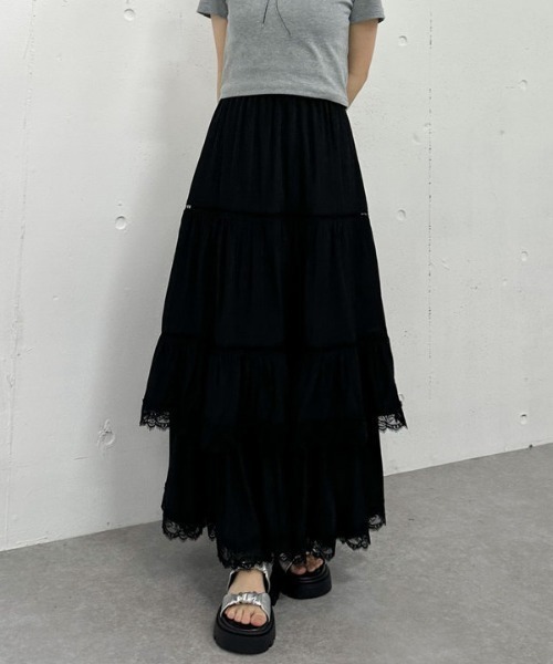 archives（アルシーヴ）の「レーストリミングティアードスカート（スカート・レディース・オフホワイト/ブラック・MEDIUM）」の10枚目の写真