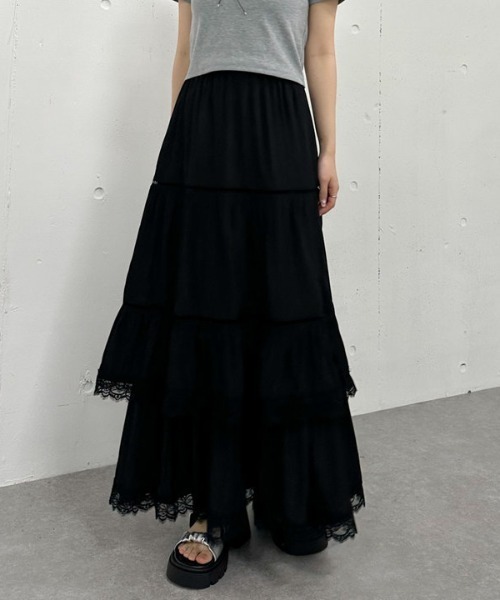 archives（アルシーヴ）の「レーストリミングティアードスカート（スカート・レディース・オフホワイト/ブラック・MEDIUM）」の11枚目の写真